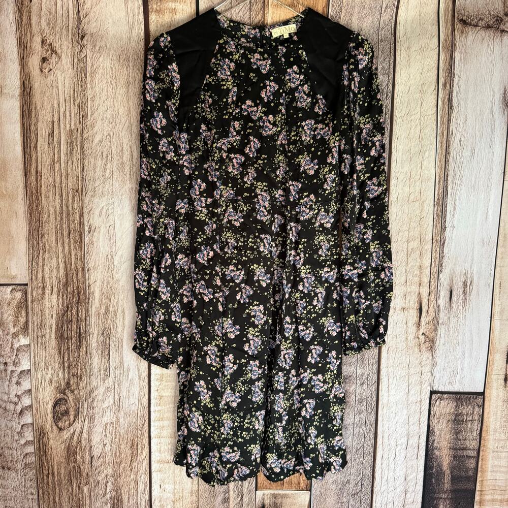 byTiMo Dress Floral Long Sleeve Mini Black Boho‎ Romantic M Cottagecore Chic